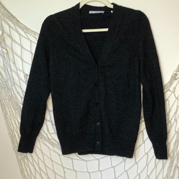 SANDRO Paris Ivana Lace-up Corset Back Wool-cashmere Cardigan In Charcoal Gray 2 - Picture 1 of 13